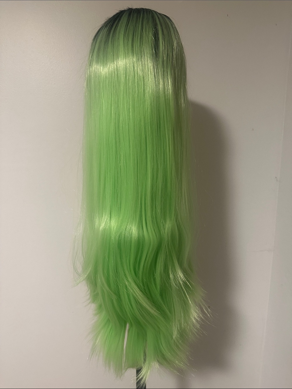Long Straight Synthetic Wig in Bright Green and Black With Lace Front